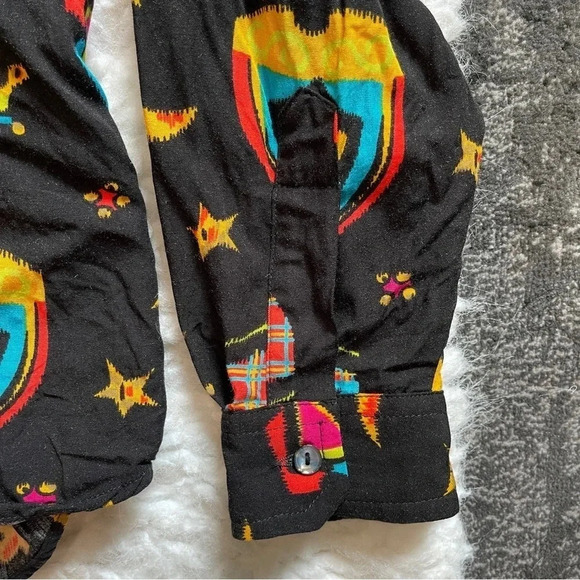 Docker black blouse fleur de lis pattern - size medium petite - Picture 9 of 13